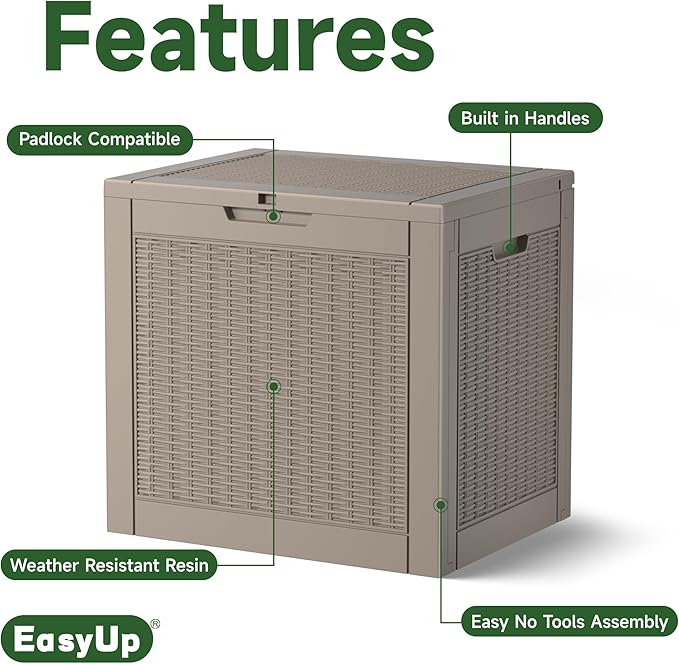EasyUp 31 Gallon Outdoor Storage Box, Resin Waterproof UV-Resistant Deck Box - Image 3