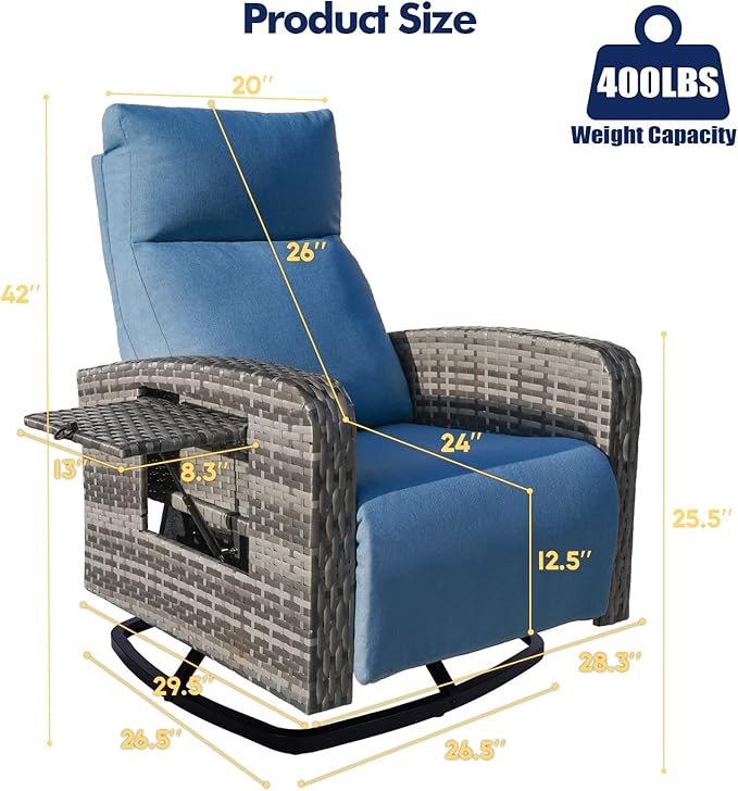 Outdoor Recliner Chair Set of 2, Wicker Patio Recliners - Image 2