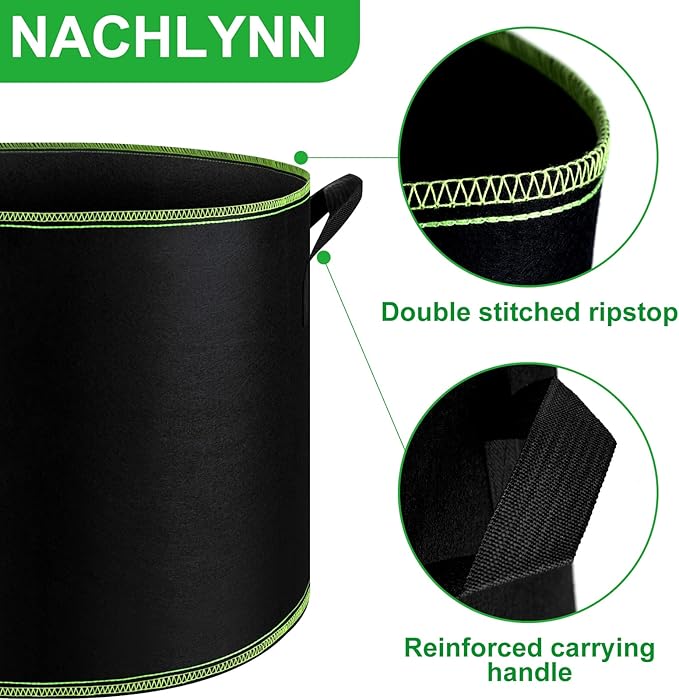 NACHLYNN 5-Pack 7 Gallon Grow Bags Thickened Nonwoven Fabric Pots - Image 5