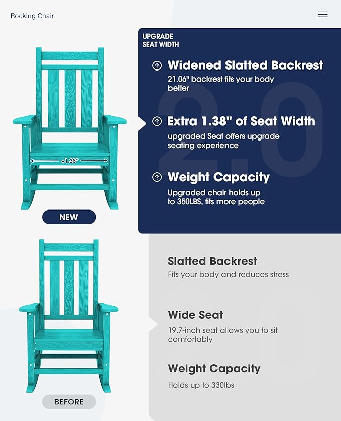 KINGYES Oversized Outdoor Rocking Chair, All-Weather Patio Rocking Chairs - Image 4