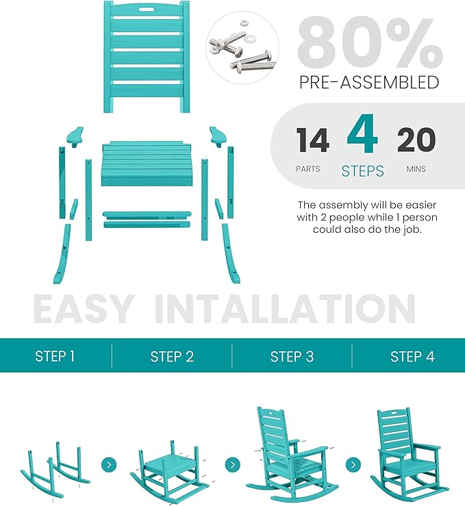 SERWALL Outdoor Rocking Chair Set of 2, Oversized Rocking Chair - Image 5