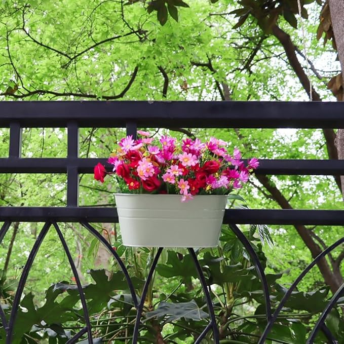 3 Pack Metal Railing Planters, 10.5" Oval Hanging Flower Pots - Image 5