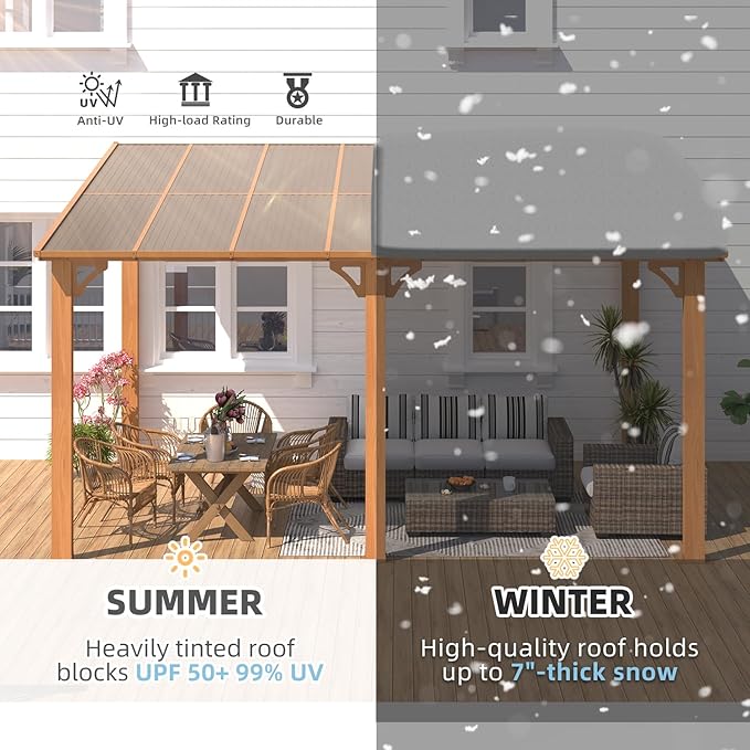 AECOJOY 14' x 10' Gazebo for Patio, Wood Grain Hard Top Lean to Gazebo Pergola - Image 4