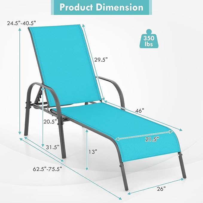 Giantex Patio Lounge Chair, Outdoor Chaise Lounge - Image 3