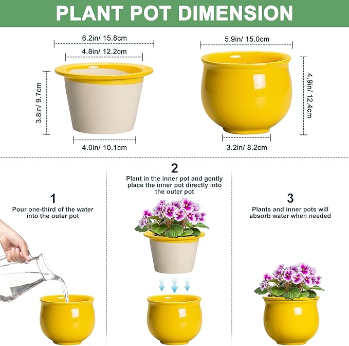 Ceramic Self Watering Planters, 6 Inch African Violet Pots - Image 2