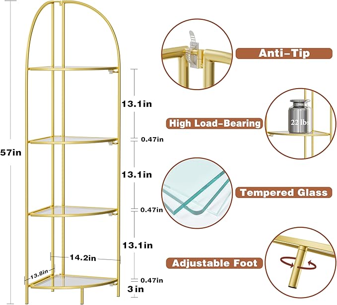 Crofy Foldable 4 Tier Corner Shelf, Metal Corner Plant Stand - Image 3