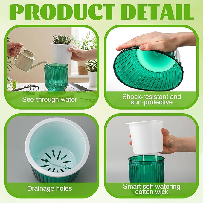 Set of 6 Self Watering Plant Pot 3 Sizes Plastic Double Layer Self Watering - Image 3