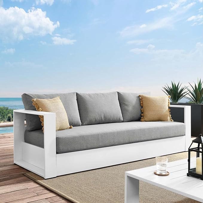 Modway Tahoe Aluminum Outdoor Patio Sofa in White Gray - Image 2