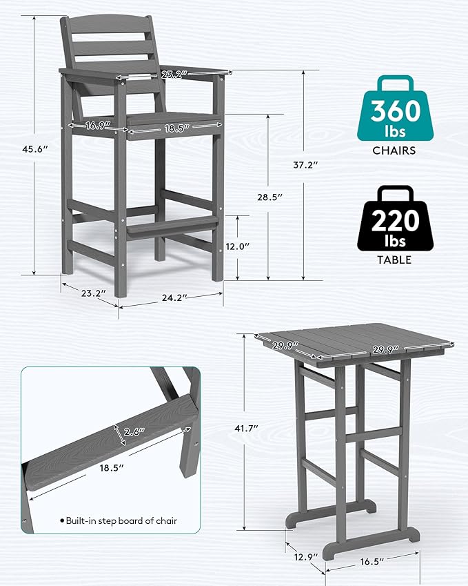 SERWALL 6 Pieces Outdoor Patio Bar Set - Image 3