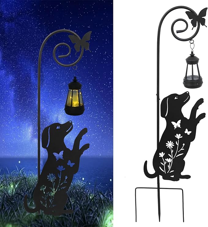 Solar Dog Lantern Garden Stakes by Unknown
