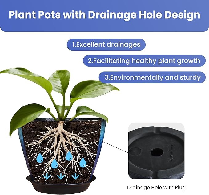 8 inch Plant Pots with Drainage Holes, Modern Glossy Finishing Planter - Image 4