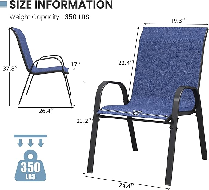 Patio Dining Chairs Set of 4, Outdoor Stackable Dining Chairs High Back - Image 3