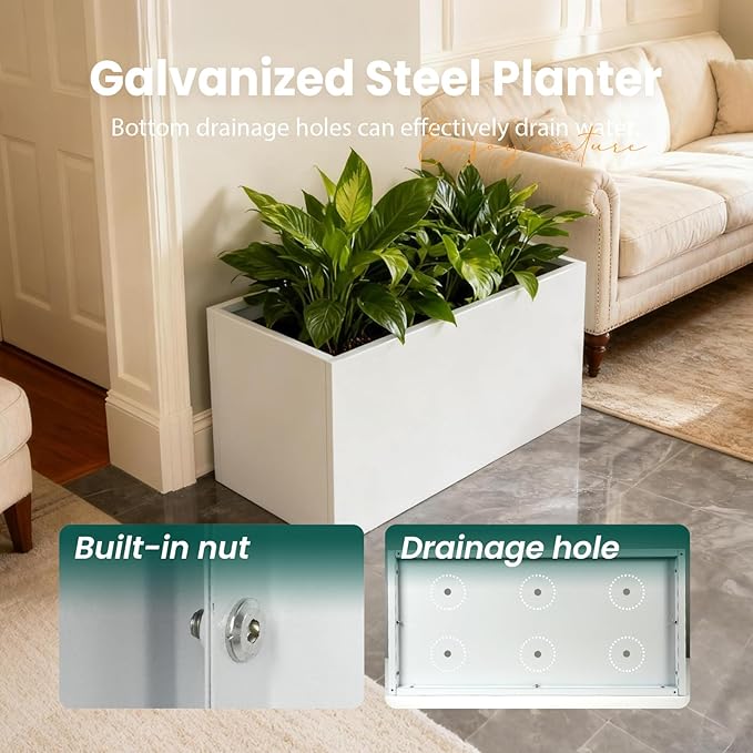White Steel Planter Rectangular Outdoor Indoor Planter Box Galvanized Steel - Image 4