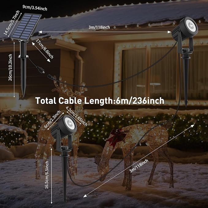 T-SUNUS Christmas Solar Spot Lights Outdoor White 6000K IP65 Waterproof 2-in-1 - Image 4