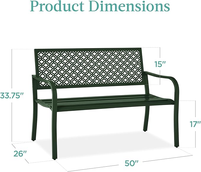 Best Choice Products Outdoor Bench 2-Person Metal Steel Benches Furniture - Image 2