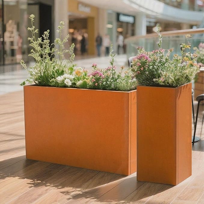 Rusted Metallic Heavy Rectangular Planter 30" x 12" x 24" - Image 6