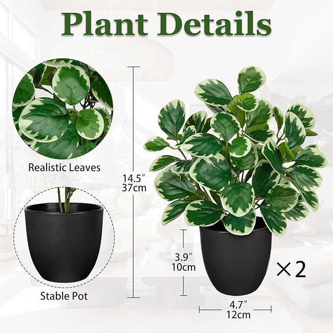 Sets of 2 Artificial Plants Indoor Home Decor, 14.5" Fake Potted Silk Plants - Image 2