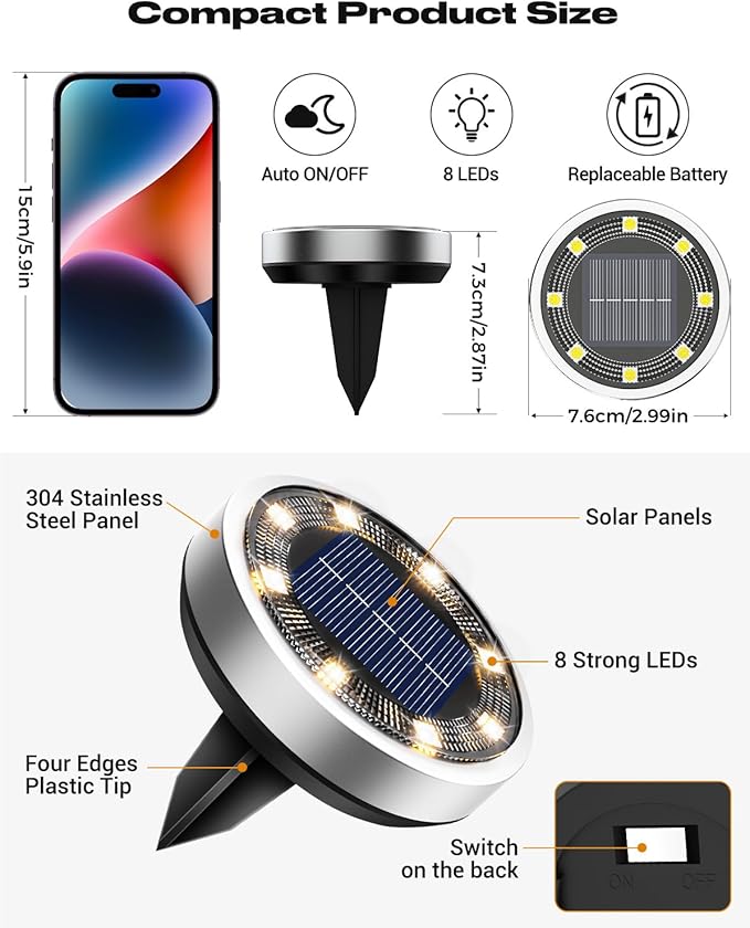 btfarm 12 Pack Solar Lights Outdoor, 8 LED Solar Ground Lights IP65 Waterproof - Image 6