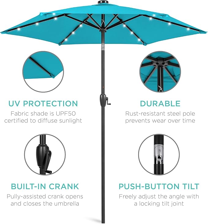 Best Choice Products 7.5ft Outdoor Solar Market Table Patio Umbrella - Image 5