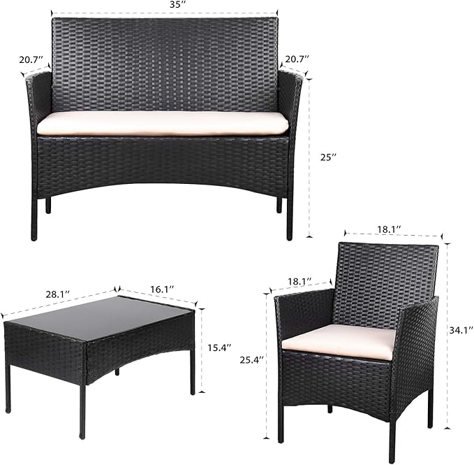 Homall 4 Pieces Outdoor Patio Furniture Sets Rattan Chair Wicker Set, Outdoor - Image 7