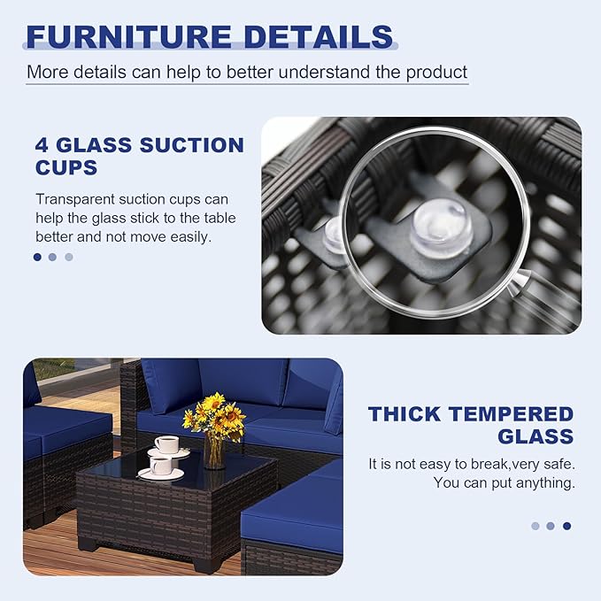 7 Pieces Outdoor Patio Furniture Set, Outdoor Wicker Sectional - Image 4
