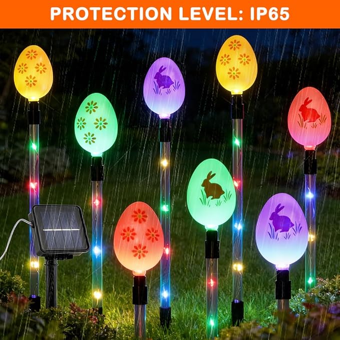 8 PCS Solar Easter Eggs Stake Lights, IP65 Waterproof Multicolor Outdoor Easter - Image 4