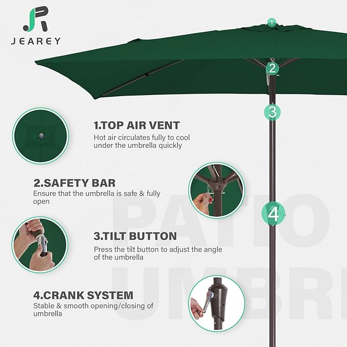 JEAREY 6.5x10 ft Rectangular Patio Umbrellas Rectangle Outdoor Umbrella - Image 7