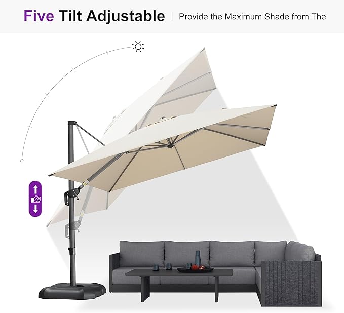PURPLE LEAF 10 Feet Patio Umbrella Outdoor Cantilever Square Umbrella Aluminum - Image 6