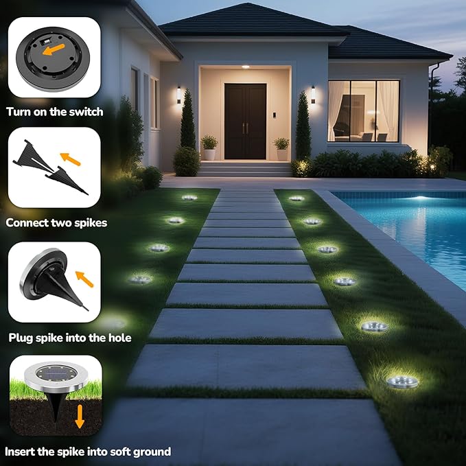 INCX 4.6 inch Solar Lights Outdoor Waterproof, 12 Pack Solar Lights - Image 6