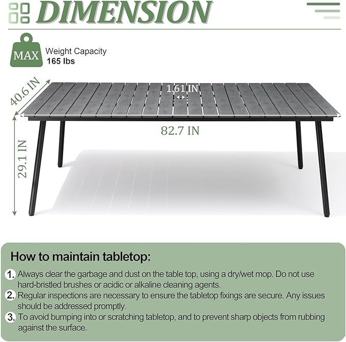 83" Patio Outdoor Dining Table for 6-8, Weather-Resistant Aluminum Frame - Image 3