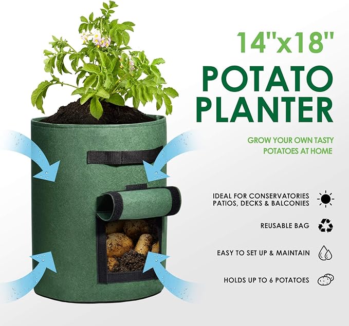 Delxo 5 Pack 10 Gallon Potato Grow Bags, Garden Planting Growing Bag - Image 3