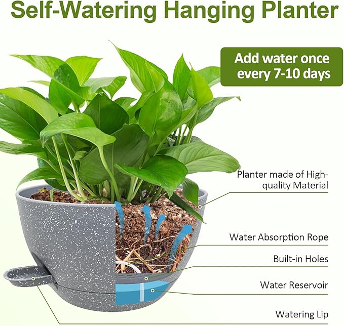 WOUSIWER Self Watering Hanging Planters, 2 Pack 10'' Plastic Pots - Image 6