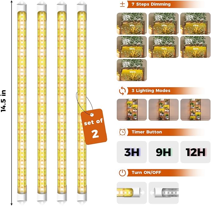 Bamworld Plant Stands with Grow Lights Sets of 2 Tall Plant Shelves - Image 4