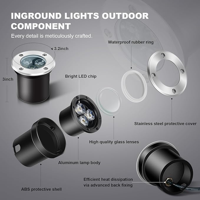 4 Pack 3w 12v Low Voltage In-ground Lights LED Landscape Light Waterproof IP67 - Image 2