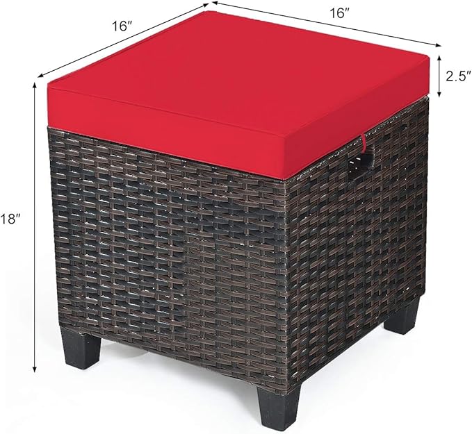 Tangkula 2 Pieces Outdoor Patio Ottoman, All Weather Rattan Wicker Ottoman Seat - Image 3
