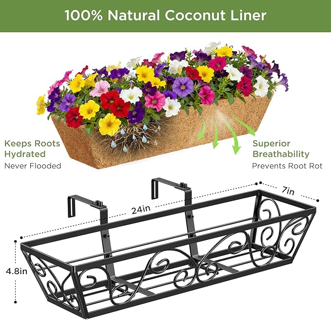 6pcs 24 Inch Window Deck with Coco Liner, Metal Hanging Flower Planter Window - Image 2