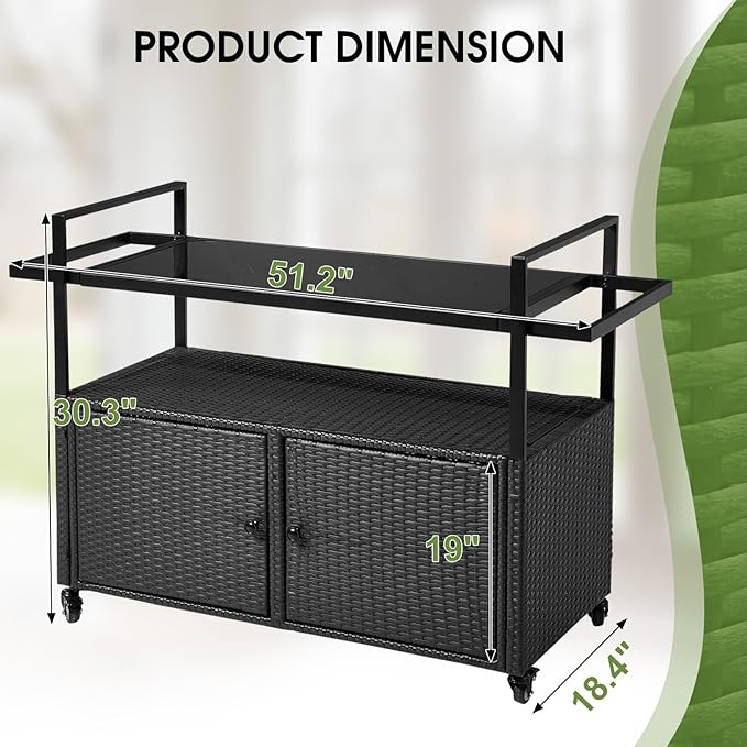 VINGLI Wicker Outdoor Bar Cart - Image 3