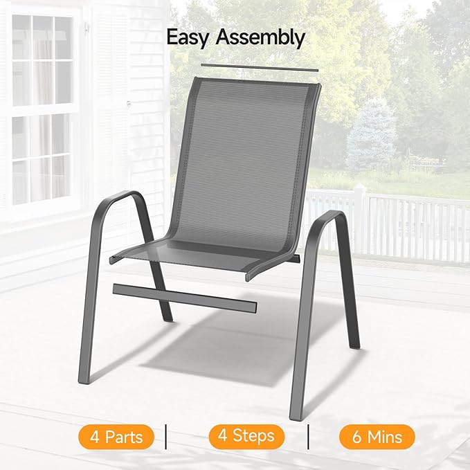 ONBRILL Patio Chairs set of 2, Easy Assembly Stackable Outdoor Dining Chairs - Image 6