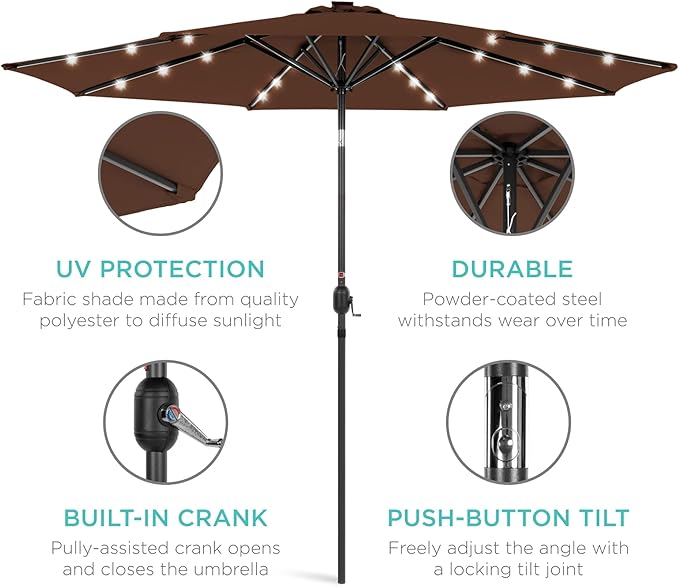 Best Choice Products 10ft Solar Polyester LED Lighted Patio Umbrella w/Tilt - Image 5