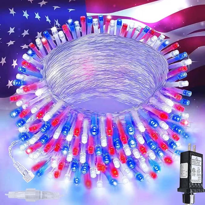 4th of July Decorations Red White and Blue Lights, 200 LED 66FT String Light by SANJICHA