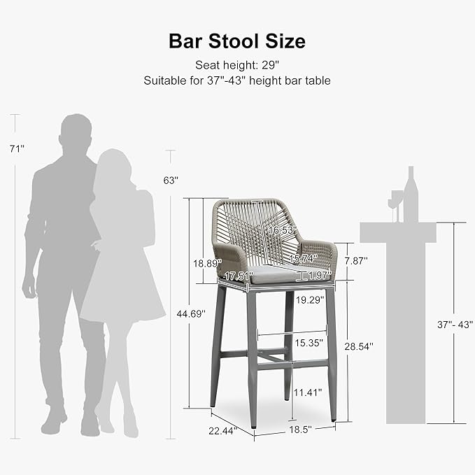 PURPLE LEAF Outdoor 29" Wicker Bar Stools Set of 2, Boho Patio Bar Height Chair - Image 3