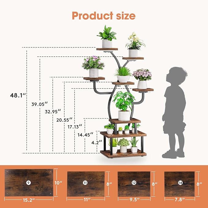 Plant Stand Indoor with Grow Light, 8 Tiered 48" Small Plant Shelf, Corner - Image 6
