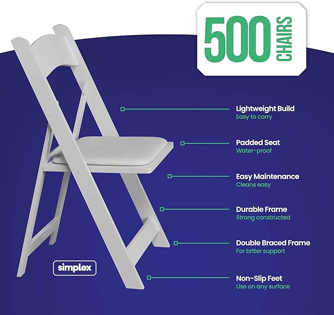 SIMPLEX 500 White Folding Chairs – Resin Stackable Foldable Chairs - Image 2