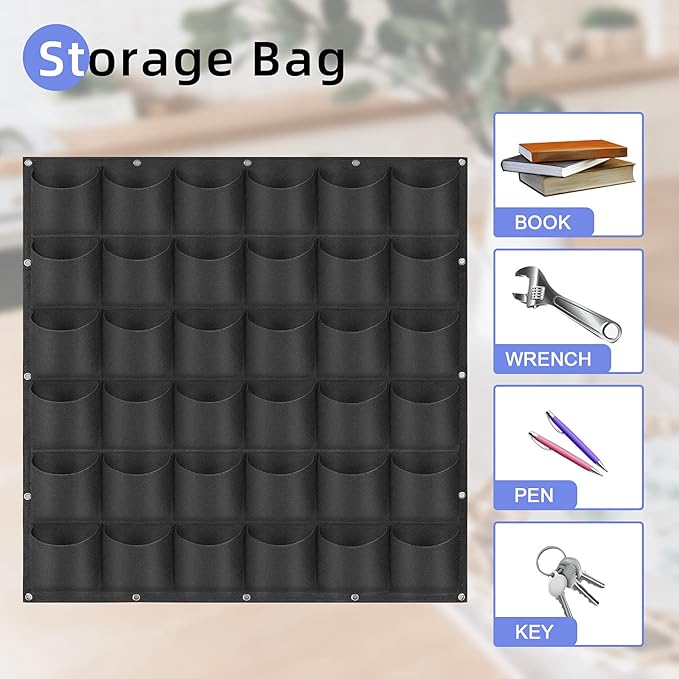 36 Pockets Hanging Planter Bags, Hanging Vertical Wall Mounted Plant Planting - Image 6
