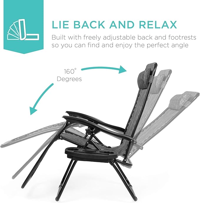 Best Choice Products Set of 2 Adjustable Steel Mesh Zero Gravity Lounge Chair - Image 3
