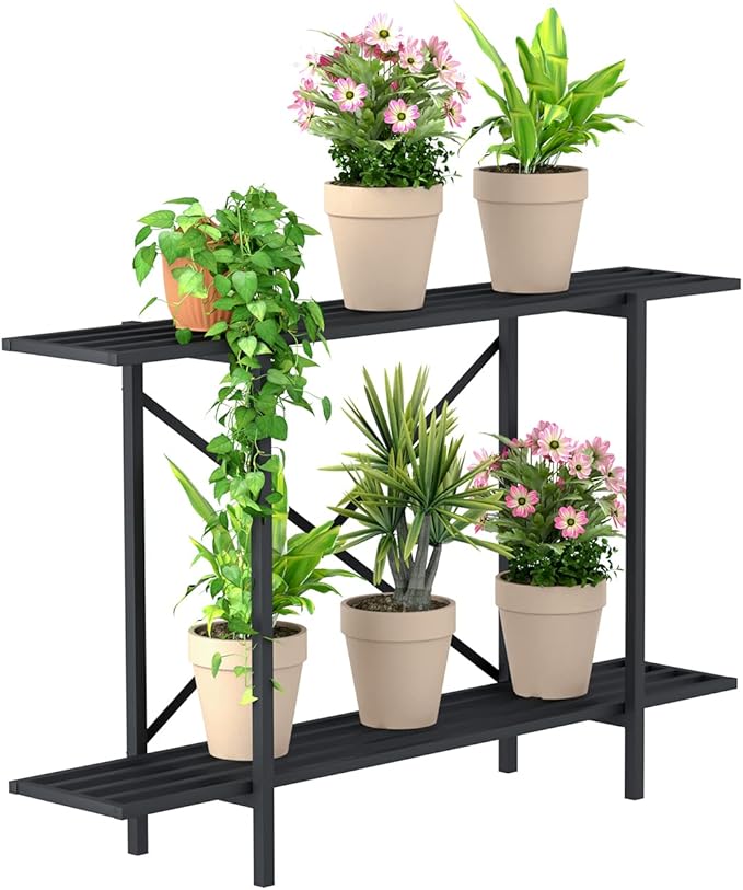 Zhongma 2 Tier Metal Sturdy Heavy Plant Stand, Narrow Plant Stand Indoor and by Zhongma
