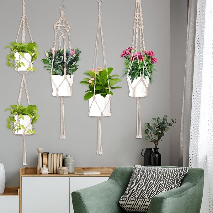Hoteam 12 Pcs Macrame Plant Hangers Macrame Hanging Planters - Image 6