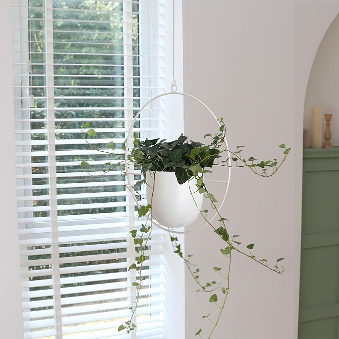 2 Pack Hanging Planters for Indoor Outdoor Plants Modern Metal Plant Hangers - Image 5