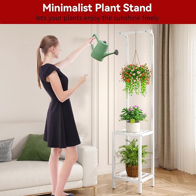 IBUYKE 67 Inch Tall Plant Stand Indoor Outdoor, 3 Tier Metal Hanging Plant Shelf - Image 2