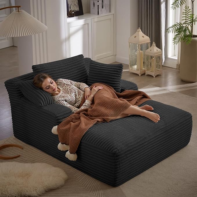 67 Inch Oversized Chaise Lounge Chair Indoor, Corduroy Upholstered Boneless by HANXIN